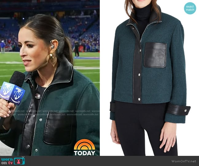 Club Monaco Leather Detail Wool Jacket in Green/Vert worn by Kaylee Hartung on Today