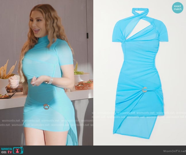 Coperni Asymmetric ruched cutout wrap-effect stretch-mesh mini dress worn by Larsa Pippen (Larsa Pippen) on The Real Housewives of Miami