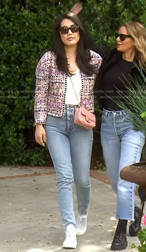 Crystal's pink tweed jacket and jeans on The Real Housewives of Beverly Hills