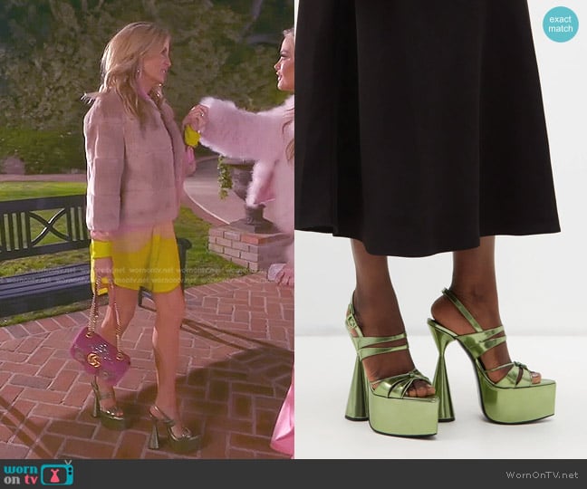 D'Accori Belle 150 Metallic-Leather Platform Sandals worn by Camille Grammer on The Real Housewives of Beverly Hills