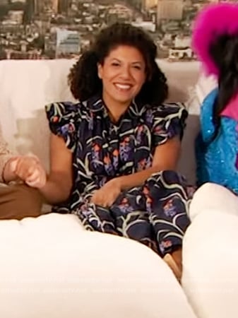 Damona Hoffman’s blue floral print dress on The Drew Barrymore Show