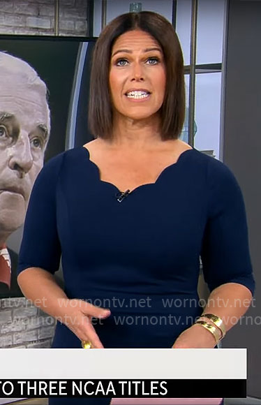 Dana Jacobson's navy scalloped neckline dress on CBS Mornings