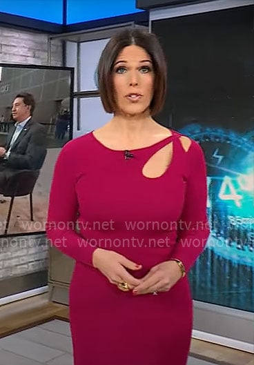 Dana Jacobson’s pink cutout shoulder dress on CBS Mornings