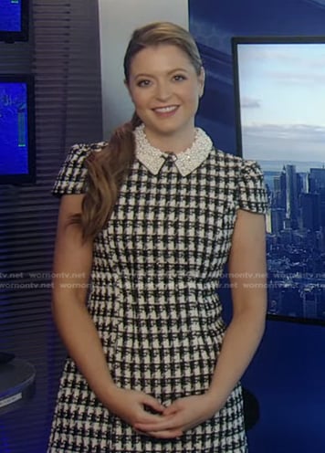 Dani Beckstrom’s embellished collar tweed dress on Good Morning America