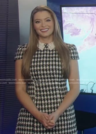 Dani Beckstrom’s embellished collar tweed dress on Good Morning America