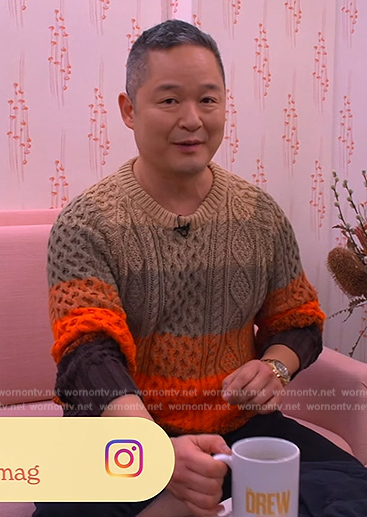 Danny Seo’s stripe cable knit sweater on The Drew Barrymore Show