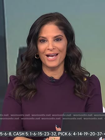 Darlene Rodriguez's purple buttoned shoulder dress on Today