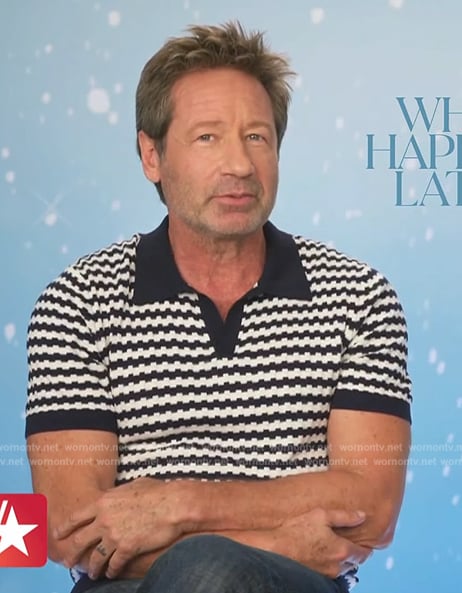 David Duchovny’s stripe polo on Access Hollywood