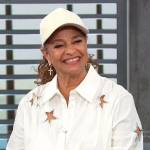 Debbie Allen’s white star cutout blouse on Access Hollywood