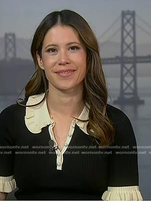 Deirdre’s black contrast trim polo top on NBC News Daily