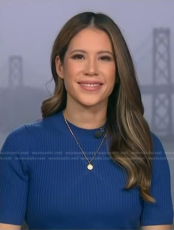 Deirdre’s blue ribbed short sleeve top on NBC News Daily