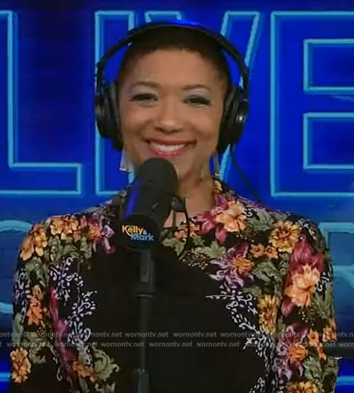 Deja Vu's black floral print dress on Live with Kelly and Mark