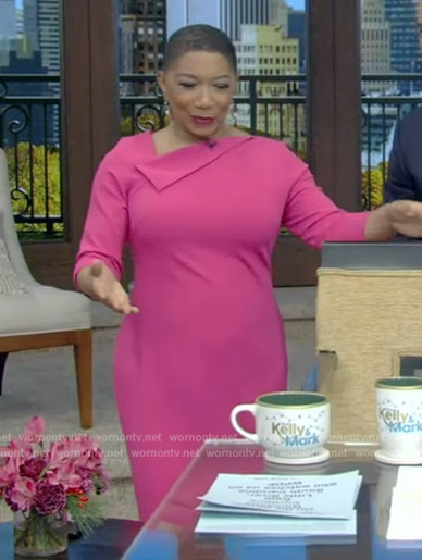 Deja Vu's pink folded neck dress on Live with Kelly and Ryan