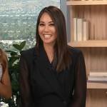 Diane Mizota’s black sheer sleeve blazer dress on Access Hollywood