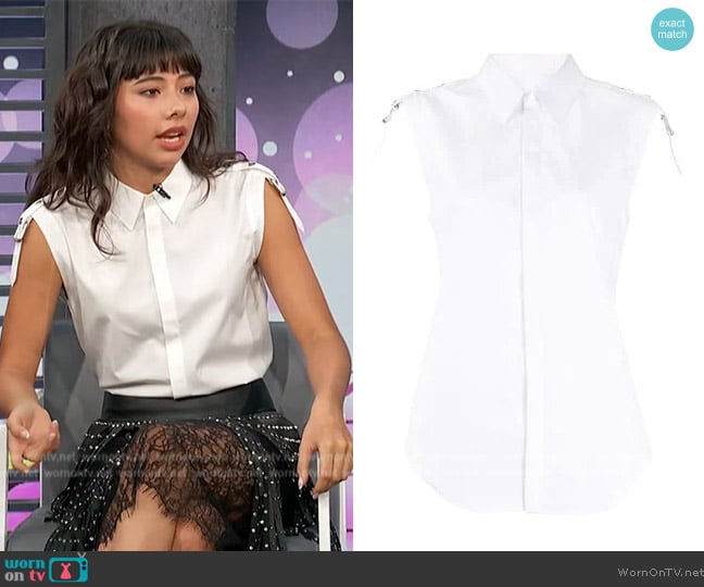 Dion Lee Button-up sleeveless shirt worn by Xochitl Gomez on Access Hollywood