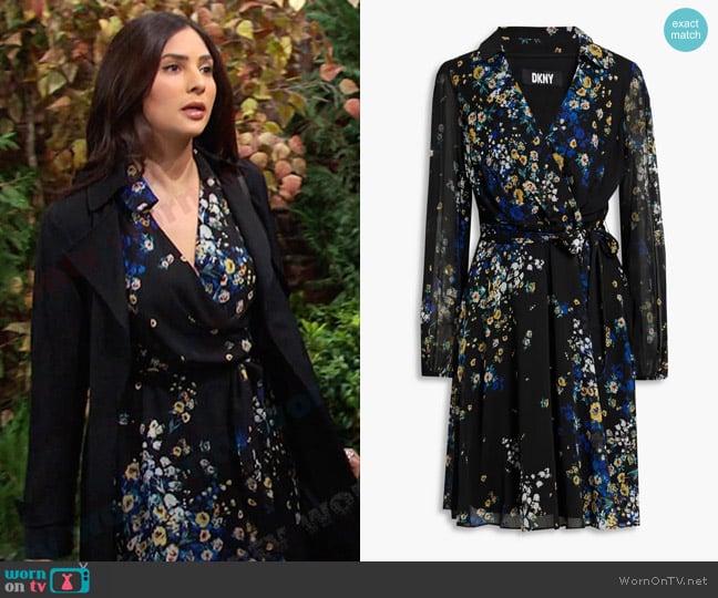 DKNY Wrap-Effect Floral-Print Georgette Dress worn by Gabi Hernandez (Camila Banus) on Days of our Lives