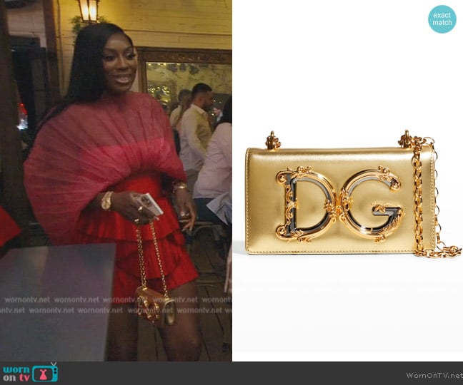 Dolce and Gabbana Girls Metallic Crossbody Bag worn by Wendy Osefo on The Real Housewives of Potomac