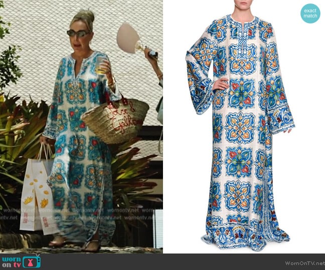 Dolce and Gabbana Long-Sleeve Tile-Print Silk Jacquard Caftan Gown worn by  on The Real Housewives Ultimate Girls Trip