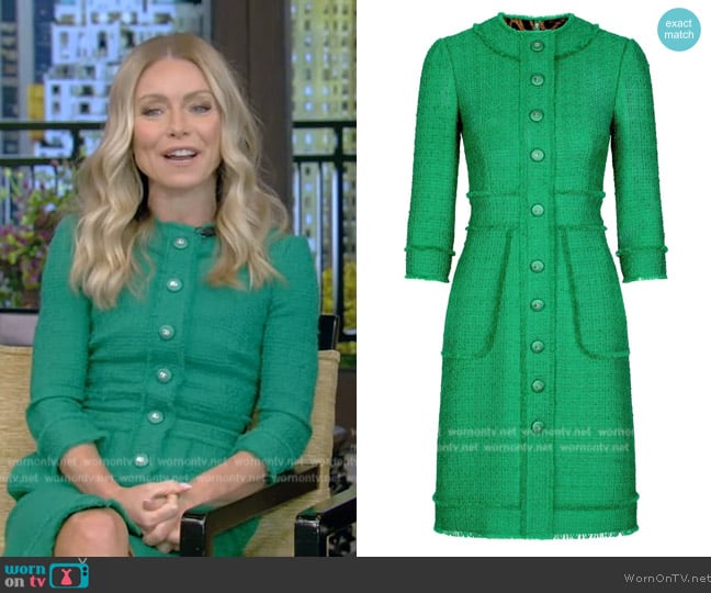 Dolce and Gabbana Raschel wool-blend tweed midi dress worn by Kelly Ripa on Live with Kelly and Mark