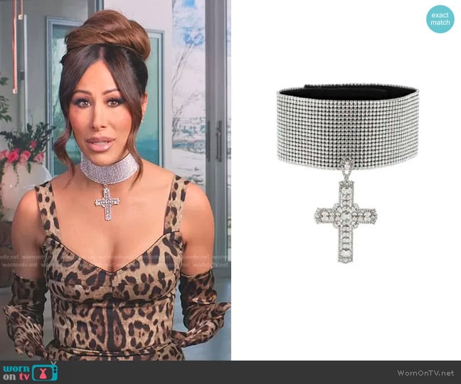 Dolce & Gabbana Wide Crystal Pendant Choker Necklace worn by Angie Katsanevas on The Real Housewives of Salt Lake City