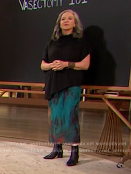 Dr. Suzanne Gilberg-Lenz’s abstract print skirt on The Drew Barrymore Show