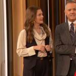 Drew’s scarf neck blouse and navy vest on The Drew Barrymore Show