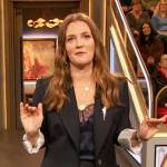 Drew’s lace trim cami and suit on The Drew Barrymore Show