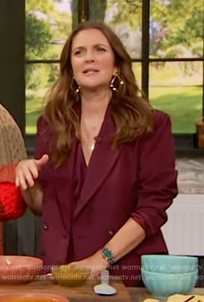 Drew's burgundy blazer and pants on The Drew Barrymore Show