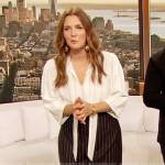 Drew’s white printed tie neck top on The Drew Barrymore Show