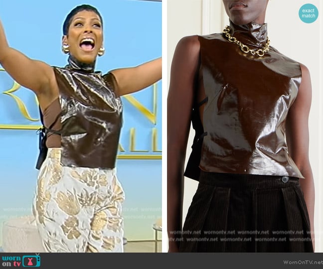 Dries Van Noten Glossed-leather turtleneck top worn by Tamron Hall on Tamron Hall Show