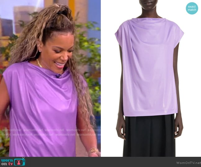 Dries Van Noten Hotan Cowl Neck Cap Sleeve Jersey Top worn by Sunny Hostin on The View