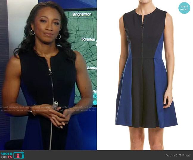 WornOnTV: Brittany’s black and blue zip front dress on Good Morning ...