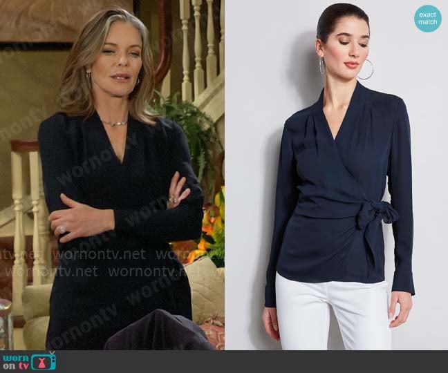 Elie Tahari Long Sleeve Silk Wrap Shirt in Stargazer worn by Diane Jenkins (Susan Walters) on The Young and the Restless