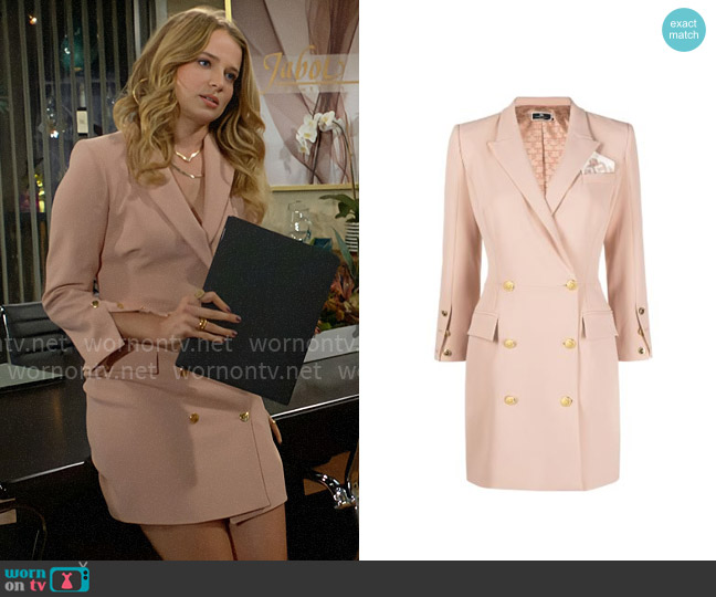 Elisabetta Franchi Double-breasted blazer dress worn by Summer Newman (Allison Lanier) on The Young and the Restless