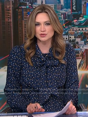 Ellison's black floral tie neck dress on NBC News Daily