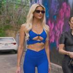 Emma’s blue twist front sports bra and leggings on Selling Sunset