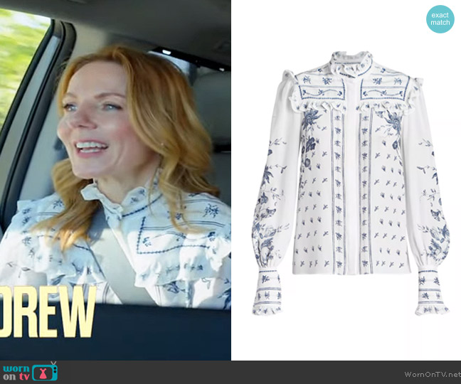 Erdem Silk Ruffle Blouse worn by Geri Halliwell on The Drew Barrymore Show