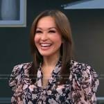 Eva’s black floral blouse and pink satin pants on Good Morning America