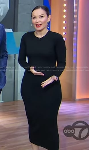 Eva's black long sleeve fitted dress on Good Morning America