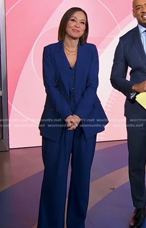 Eva's blue vest and pant suit on Good Morning America