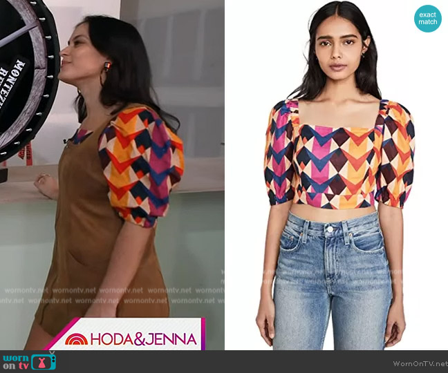 Farm Rio Lindeza Grafica Linen Crop Top in Multi worn by Donna Farizan on Today