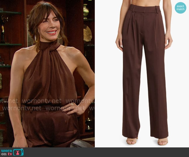 Favorite Daughter Favorite Wide Leg Satin Pants in Coffee worn by Taylor Hayes (Krista Allen) on The Bold and the Beautiful