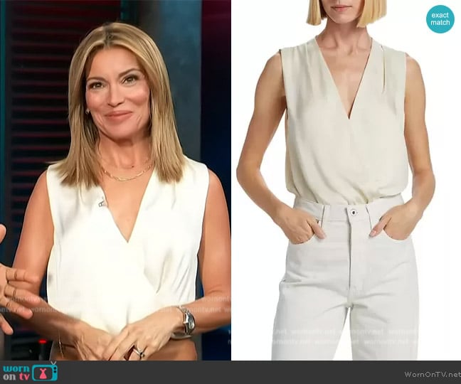 Favorite Daughter Date Satin Surplice Bodysuit worn by Kit Hoover on Access Hollywood