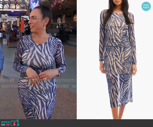 Fifteen Twenty Abstract Print Long Sleeve Mesh Midi Dress worn by Michelle Miller on CBS Mornings