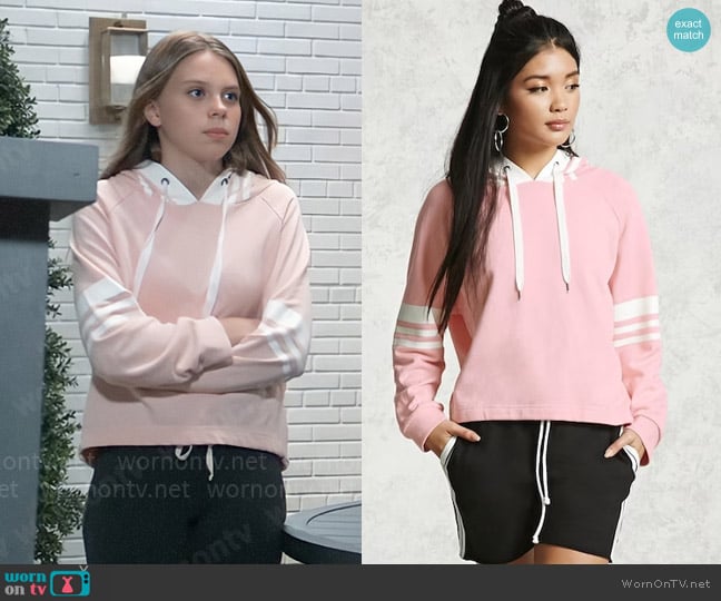 Forever 21 Varsity Drawstring Hoodie worn by Charlotte Cassadine (Scarlett Fernandez) on General Hospital