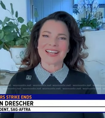 Fran Drescher’s black houndstooth collar sweater on Good Morning America