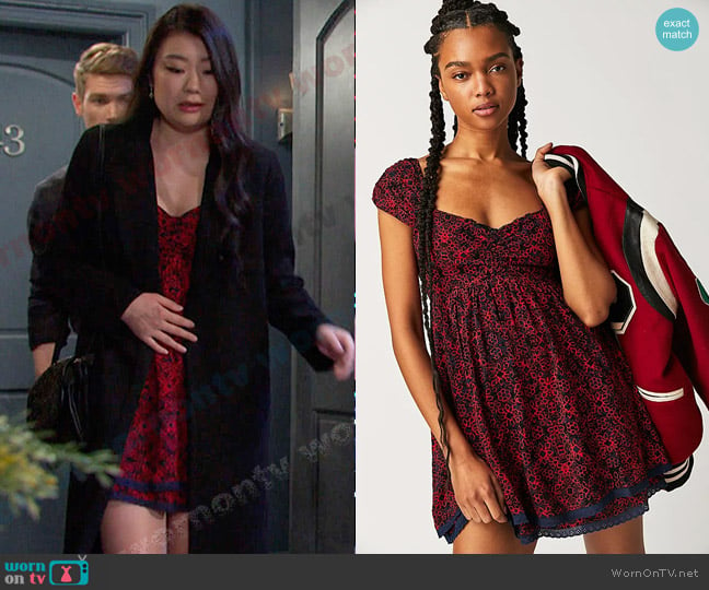 Free People Tabitha Mini Dress in Black Combo worn by Wendy Shin (Victoria Grace) on Days of our Lives