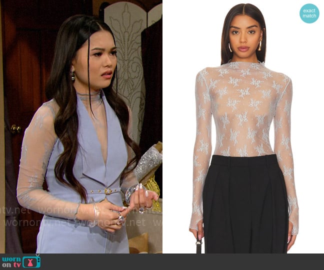 Free People Lady Lux Layering Top in Moonrock worn by Luna (Lisa Yamada) on The Bold and the Beautiful