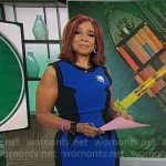 Gayle King’s blue and black colorblock dress on CBS Mornings