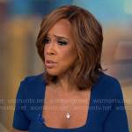 Gayle King’s navy blue square neckline dress on CBS Mornings